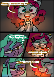 Size: 1240x1754 | Tagged: safe, artist:jully-park, oc, oc only, oc:ailee hatter, oc:ella evans, bat pony, pony, comic:how i meet my chaotic friends, comic