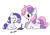 Size: 1560x1092 | Tagged: safe, artist:syrupyyy, rarity, sweetie belle, pony, unicorn, g4, age swap, alternate cutie mark, belle sisters, blank flank, cute, daaaaaaaaaaaw, diasweetes, duo, duo female, female, filly, filly rarity, horn, levitation, lying down, magic, makeup, makeup brush, older, older sweetie belle, open mouth, open smile, prone, raribetes, role reversal, siblings, simple background, sisters, smiling, telekinesis, white background, younger