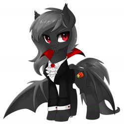 Size: 2000x1994 | Tagged: safe, artist:yangere, oc, bat pony, flower, flower in mouth, full body, male, mouth hold, rose, rose in mouth, spread wings, standing, wings