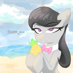 Size: 4096x4096 | Tagged: safe, artist:miranda_17, octavia melody, earth pony, pony, g4, my little pony: friendship is magic, beach, cute, digital art, drink, female, ocean, outdoors, piña colada (drink), reference, solo, water