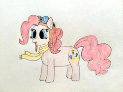 Size: 4032x3016 | Tagged: safe, artist:jakusi, pinkie pie, earth pony, pony, g4, /pnk/, clothes, female, goggles, goggles on head, happy, hat, mare, pilot, pinktober, scarf, solo, traditional art