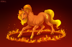 Size: 3704x2438 | Tagged: safe, artist:jenery, oc, oc only, horse, fire, solo