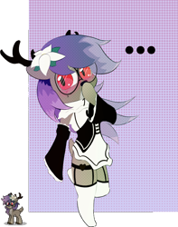 Size: 1192x1515 | Tagged: safe, artist:n', oc, oc only, deer, pony, semi-anthro, pony town, ..., ambiguous gender, blushing, clothes, garter belt, glasses, maid, socks, solo, stockings, thigh highs