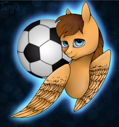 Size: 1371x1454 | Tagged: oc name needed, safe, oc, oc only, pegasus, pony, blue outline, bust, football, glowing outline, looking at you, male, male oc, old art, outline, pegasus oc, portrait, signature, solo, sports, stallion, stallion oc, wings