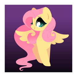 Size: 1750x1750 | Tagged: safe, artist:vivian reed, fluttershy, pegasus, pony, g4, cute, female, gradient background, lineless, looking at you, mare, no pupils, passepartout, shyabetes, smiling, smiling at you, solo, spread wings, turned head, wings