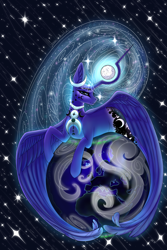 Size: 2000x3000 | Tagged: safe, artist:askavidt, artist:ognifireheart, princess luna, alicorn, pony, g4, collaboration, earth, horn, moon, planet, pony bigger than a planet, solo, stars