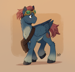 Size: 2000x1919 | Tagged: safe, artist:birdoffnorth, oc, oc only, pegasus, pony, goggles, goggles on head, passepartout, pegasus oc, signature, solo, unshorn fetlocks, wings