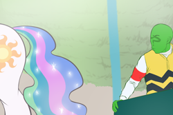 Size: 3474x2317 | Tagged: safe, artist:maretheory.exe, princess celestia, oc, oc:anon, alicorn, human, g4, butt, duo, duo male and female, female, looking, male, mare, plot, sunbutt