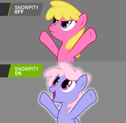 Size: 7157x6988 | Tagged: safe, artist:firlin123, artist:uigsyvigvusy, cherry berry, rainbowshine, earth pony, pegasus, pony, g4, absurd resolution, female, gray background, mare, meme, rainbowshining, rtx, simple background, snowpity, vector