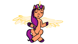 Size: 1280x720 | Tagged: safe, artist:wrath-marionphauna, sunny starscout, alicorn, pony, g5, alicorn sunny starscout, eyes closed, horn, mane stripe sunny, meditating, ponylatino, simple background, solo, spread wings, transparent background, wings