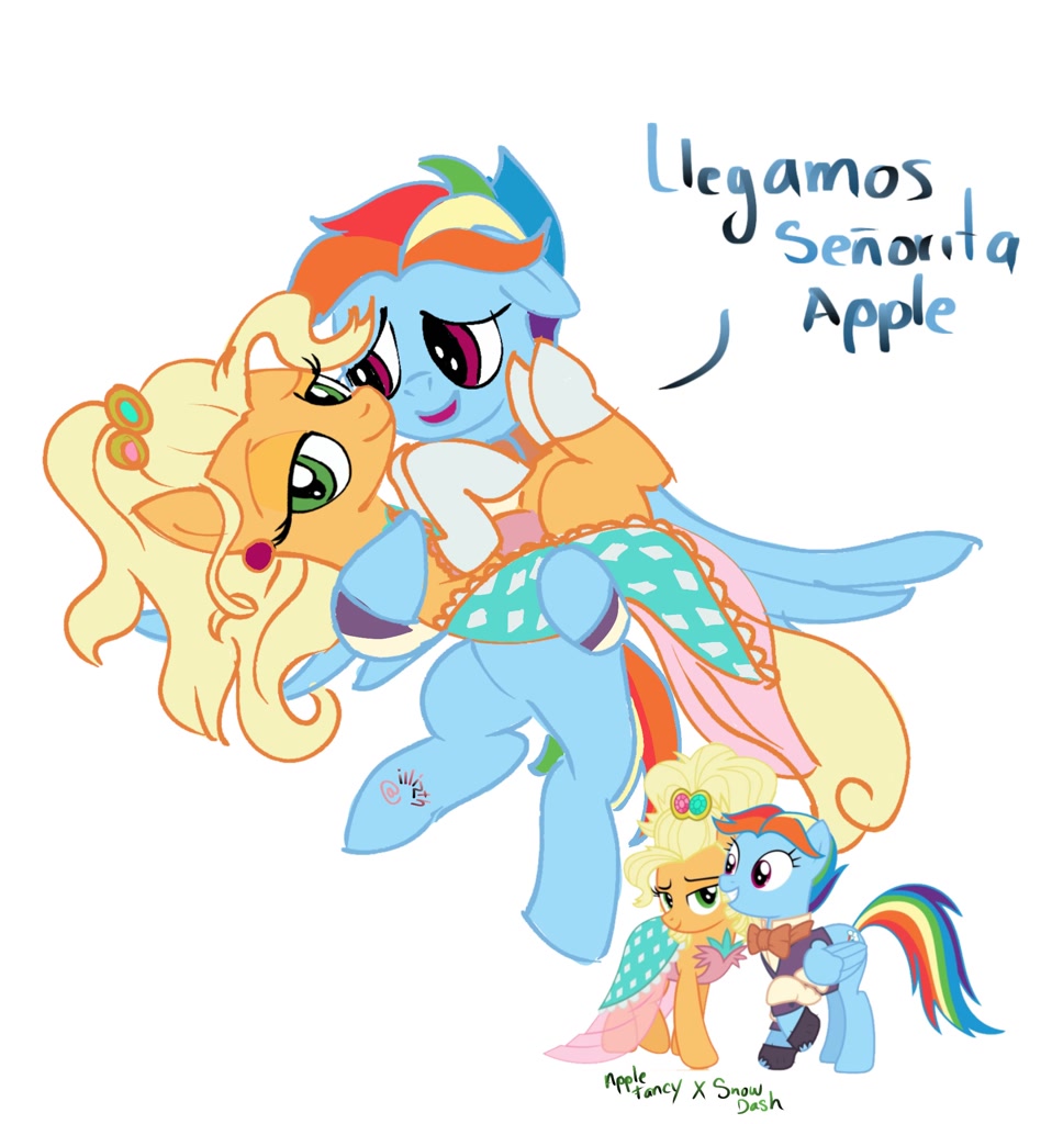 #3713695 - safe, artist:illizth, applejack, rainbow dash, snowdash ...