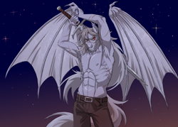 Size: 2800x2000 | Tagged: safe, oc, bat pony, pony, anthro, anthro oc, night