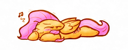 Size: 1797x714 | Tagged: safe, artist:zutcha, fluttershy, pegasus, pony, g4, blush scribble, blush sticker, blushing, colored sketch, cute, eyes closed, female, flat fuck friday, floppy ears, lying down, mare, music notes, prone, shyabetes, simple background, sketch, solo, sploot, white background