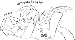 Size: 1280x691 | Tagged: safe, artist:sweethd, rainbow dash, earth pony, pegasus, g4, female, male, monochrome, sketch, straight