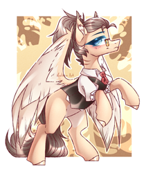 Size: 2500x3000 | Tagged: safe, artist:kreteen art, oc, oc only, oc:dima, pegasus, pony, blushing, clothes, costume, glasses, scar, smiling, solo, suit