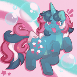 Size: 2000x2000 | Tagged: safe, artist:lumiville, fizzy, pony, unicorn, g1, bubble, female, horn, mare, open mouth, solo