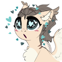 Size: 512x512 | Tagged: safe, artist:alrumoon_art, oc, oc only, oc:dima, pegasus, pony, chest fluff, heart, heart eyes, simple background, solo, sticker, transparent background, wingding eyes, wings