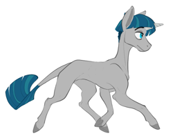 Size: 575x460 | Tagged: safe, artist:organizedchaotics, part of a set, stygian, pony, unicorn, g4, colored, concave belly, flat colors, hooves, horn, leonine tail, male, side view, skinny, solo, stallion, tail, thin, underhoof