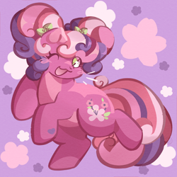 Size: 2000x2000 | Tagged: safe, artist:lumiville, cheerilee (g3), earth pony, pony, g3, blush scribble, blushing, bow, emanata, female, hair bow, heart, heart mark, mare, one eye closed, open mouth, open smile, smiling, solo, standing, standing on one leg, tail, wink