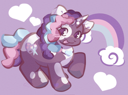 Size: 2709x2000 | Tagged: safe, artist:lumiville, violette rainbow, pony, unicorn, g5, 2024, blush scribble, blushing, dreadlocks, female, filly, foal, heart, horn, looking sideways, open mouth, open smile, rainbow, smiling, solo, tail, vitiligo