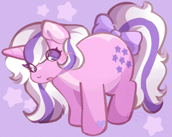 Size: 2500x2000 | Tagged: safe, artist:lumiville, twilight, pony, unicorn, g1, blush scribble, blushing, bow, female, heart, heart mark, horn, mare, open mouth, solo, starry eyes, stars, tail, tail bow, wingding eyes