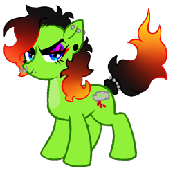 Size: 648x648 | Tagged: safe, artist:souper99, oc, oc only, oc:razorblade, earth pony, pony, g4, fire, g4 style, long mane, male, piercing, simple background, solo, stallion, transparent background