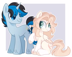 Size: 2048x1639 | Tagged: safe, artist:cinnamontee, oc, oc only, oc:cin, oc:solar gizmo, pegasus, pony, unicorn, female, horn, male, mare, stallion