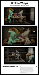 Size: 2550x4926 | Tagged: safe, artist:seismic-arts, lightning dust, scootaloo, oc, alicorn, pegasus, pony, comic:broken wings, g4, 3d, blender, comic