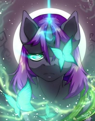 Size: 852x1080 | Tagged: safe, artist:theglitchberserk, oc, oc only, butterfly, pony, unicorn, bust, horn, portrait, solo, vine