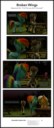 Size: 4000x9315 | Tagged: safe, artist:seismic-arts, applejack, rainbow dash, oc, alicorn, earth pony, pegasus, comic:broken wings, g4, 3d, blender, comic