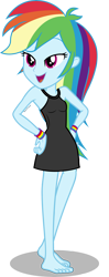 Size: 4648x11692 | Tagged: safe, artist:paco777yuyu, rainbow dash, human, equestria girls, g4, bare shoulders, barefoot, beautiful, black, black dress, clothes, cute, dashabetes, dress, feet, female, pretty, rainbow dash always dresses in style, sexy, simple background, sleeveless, solo, style, transparent background