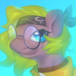 Size: 1200x1200 | Tagged: safe, artist:theglitchberserk, oc, oc only, pony, bandana, blue background, bust, clothes, glasses, portrait, simple background, solo