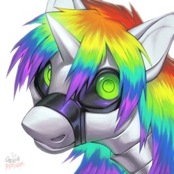 Size: 1200x1200 | Tagged: safe, artist:theglitchberserk, oc, oc only, pony, robot, robot pony, unicorn, bust, horn, multicolored hair, portrait, rainbow hair, simple background, solo, white background