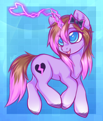 Size: 1818x2128 | Tagged: safe, artist:lina, oc, oc only, oc:alpha, unicorn, bow, electricity, female, filly, foal, horn, looking up, magic, sketch, solo