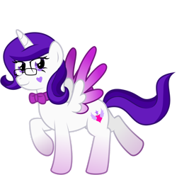 Size: 1280x1264 | Tagged: safe, artist:sollace, oc, oc only, oc:violet sparkle, alicorn, bowtie, glasses, looking at you, looking back, raised leg, simple background, smug, solo, spread wings, transparent background, vector, wings