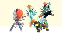 Size: 1280x720 | Tagged: safe, artist:dragonboi471, rainbow dash, zapp, pegasus, pony, g4, 3d, alternate timeline, apocalypse dash, clothes, costume, crystal war timeline, dashstorm, gmod, multeity, rainbow dash day, shadowbolts costume, wings