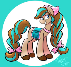 Size: 929x880 | Tagged: safe, artist:malcat, horse, bandana, bow, cocoa (wild manes), eye clipping through hair, female, gradient legs, gradient muzzle, hair bow, mare, smiling, solo, tail, tail bow, wild manes