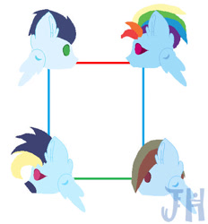 Size: 497x536 | Tagged: safe, artist:jeanniehobbes, rainbow dash, soarin', oc, oc:lightin fast, oc:raindrops, pegasus, pony, g4, female, male, mare, needs more jpeg, offspring, parent:rainbow dash, parent:soarin', parents:soarindash, ship:soarindash, shipping, stallion, straight, wings