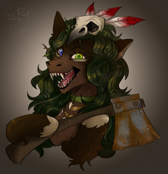 Size: 3521x3647 | Tagged: safe, artist:reksiu, oc, oc only, earth pony, pony, axe, insanity, skull, smiling, solo, weapon