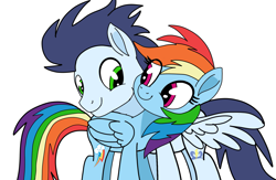 Size: 2139x1395 | Tagged: safe, artist:pinky cloudy, rainbow dash, soarin', pegasus, pony, g4, duo, duo male and female, female, male, mare, movie accurate, ship:soarindash, shipping, simple background, stallion, straight, white background, wings