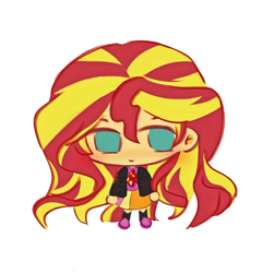 Size: 2160x2160 | Tagged: safe, artist:lue4245889, sunset shimmer, human, equestria girls, g4, chibi, cute, full body, green eyes, humanized, shimmerbetes, simple background, solo, two toned hair, white background