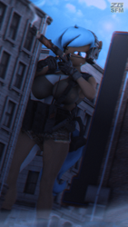 Size: 2160x3840 | Tagged: safe, artist:zgsfm, oc, oc only, oc:iva, anthro, 3d, ammunition, city, clothes, gun, macro, military uniform, shotgun, shotgun shell, smoke, solo, uniform, weapon