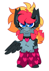 Size: 2073x2996 | Tagged: safe, artist:crazysketch101, oc, oc:crazy looncrest, pegasus, pony, chest fluff, clothes, collar, ear fluff, fangs, fluffy, freckles, jewelry, necklace, socks, solo