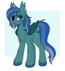 Size: 653x714 | Tagged: safe, artist:lulubell, oc, oc only, oc:wing whisper, bat pony, eyepatch, grey hair, older, solo