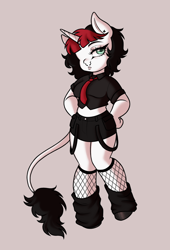 Size: 1040x1527 | Tagged: safe, artist:h0ney_lu5t, oc, unicorn, anthro, chibi, clothes, fishnet clothing, fishnet stockings, goth, horn, ponysona, punk, solo, stockings, thigh highs, unicorn oc