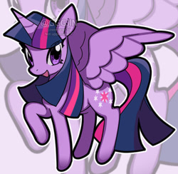 Size: 510x497 | Tagged: safe, artist:gggjln, twilight sparkle, alicorn, pony, g4, female, mare, open mouth, open smile, raised hoof, smiling, solo, spread wings, twilight sparkle (alicorn), wings, zoom layer