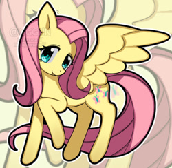 Size: 510x497 | Tagged: safe, artist:gggjln, fluttershy, pegasus, pony, g4, female, mare, raised hoof, solo, spread wings, wings, zoom layer