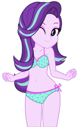 Size: 1132x1826 | Tagged: safe, artist:shieldwingarmorofgod, artist:yaya54320bases, starlight glimmer, human, equestria girls, g4, adorasexy, bare shoulders, belly, belly button, bikini, breasts, clothes, cute, female, glimmerbetes, looking at you, midriff, one eye closed, polka dot swimsuit, sexy, side-tie bikini, simple background, smiling, solo, stupid sexy starlight glimmer, swimsuit, transparent background, vector, wink, winking at you