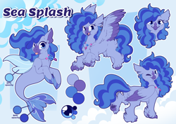 Size: 7016x4961 | Tagged: safe, artist:cutepencilcase, oc, oc only, oc:sea splash, hippogriff, pony, seapony (g4), reference sheet, solo