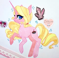 Size: 640x631 | Tagged: safe, artist:dollbunnie, cherry pie, pony, unicorn, g4, crystal, cute, female, horn, long horn, mare, my melody, pink crystal, redesign, solo, sparkles